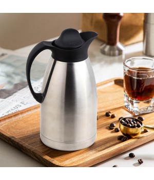 WUJO Free Sample High Quality Classic Silver Coffee Pot 2L 3L 24hr Hot Cold Lid Double Wall Stainless Steel Vacuum Flasks