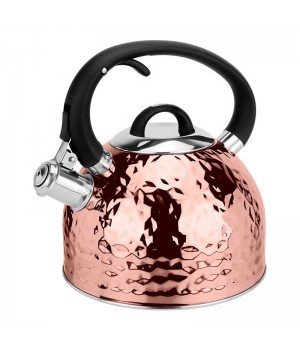 Stunning 2.5L Copper Plated Stainless Steel Whistling Kettle with Induction Base and Classic Hammer Pattern