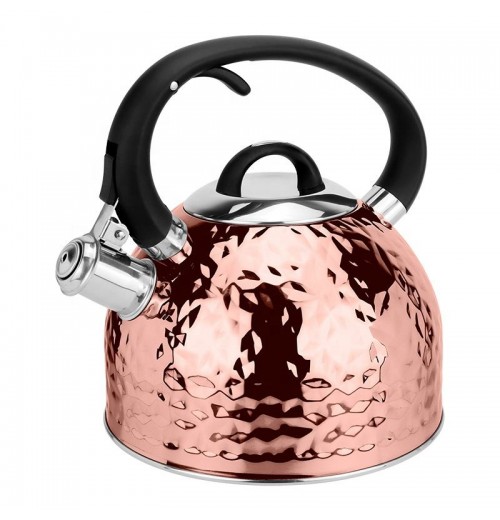 Stunning 2.5L Copper Plated Stainless Steel Whistling Kettle with Induction Base and Classic Hammer Pattern