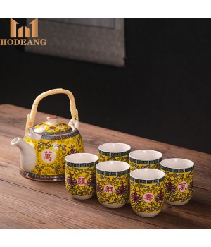 Gift Idea Chinese Style Household Vintage Six Cups One Pot Teapot Tea Cup Set